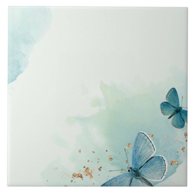 Decorative Blue Watercolor Butterflies Tile (Front)