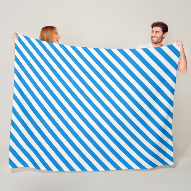 Decorative Blue White Stripes Elegant Modish Large Fleece Blanket (In Situ)