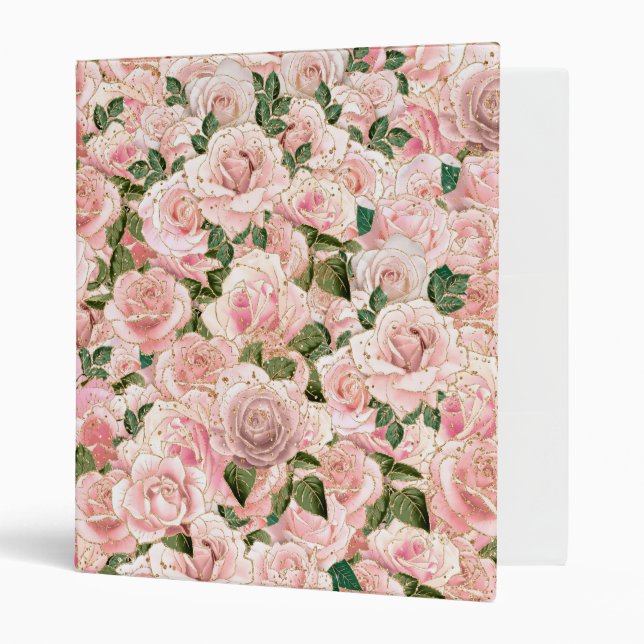 Decorative Blush Pink Gold Glam Rose Background Binder (Front/Inside)