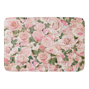 Decorative Blush Pink Gold Glam Rose Botanical Bath Mat