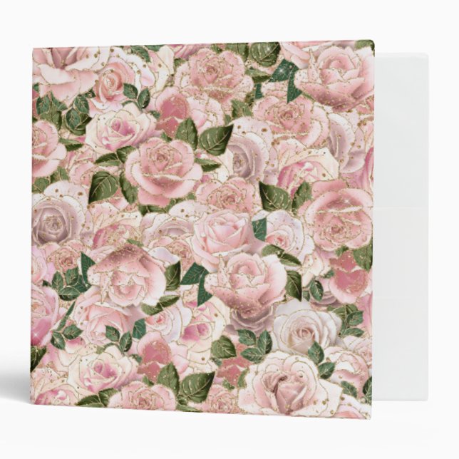 Decorative Blush Pink Gold Glam Rose Botanical Binder (Front/Inside)