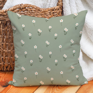 Decorative Boho Ditsy Floral Cottagecore Green Throw Pillow