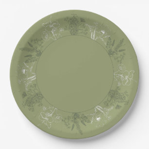 Decorative Boho Floral Sage Paper Plates