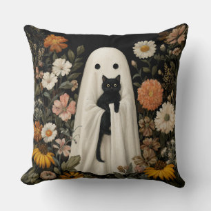 Decorative Boo Holding A Cat Throw Pillow