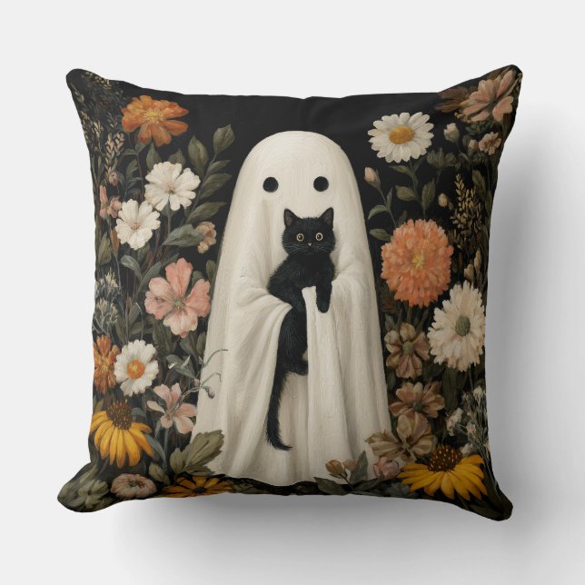 Decorative Boo Holding A Cat Throw Pillow (Front)