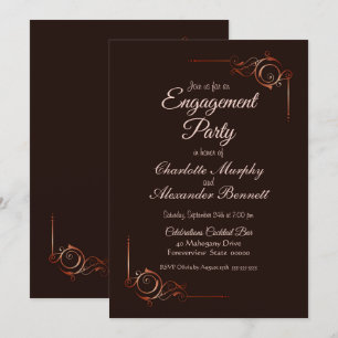 Decorative Border Chocolate Brown Engagement Party Invitation