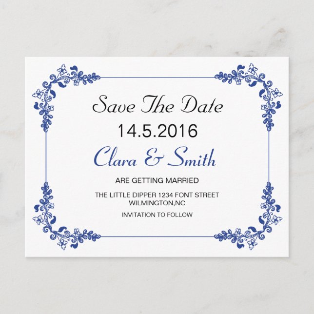 Decorative border Save the Date card (Front)