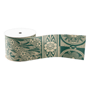 Decorative Botanical Art Nouveau Pattern Grosgrain Ribbon