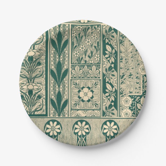 Decorative Botanical Art Nouveau Pattern Paper Plate (Front)