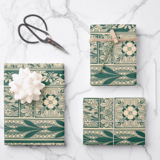 Decorative Botanical Art Nouveau Pattern Wrapping Paper Sheet (Front)
