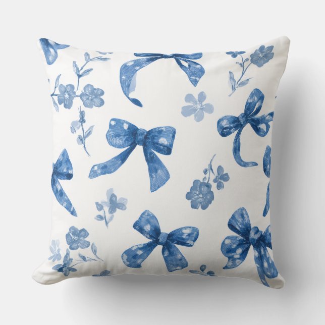 Decorative Bow and Flowers Throw Pillow (Front)