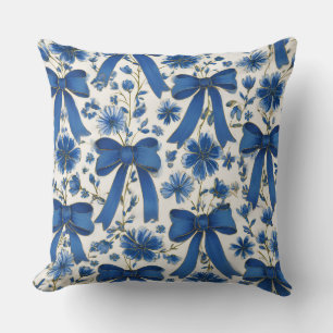 Decorative Bow and Flowers Throw Pillow