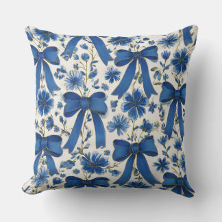Decorative Bow and Flowers Throw Pillow