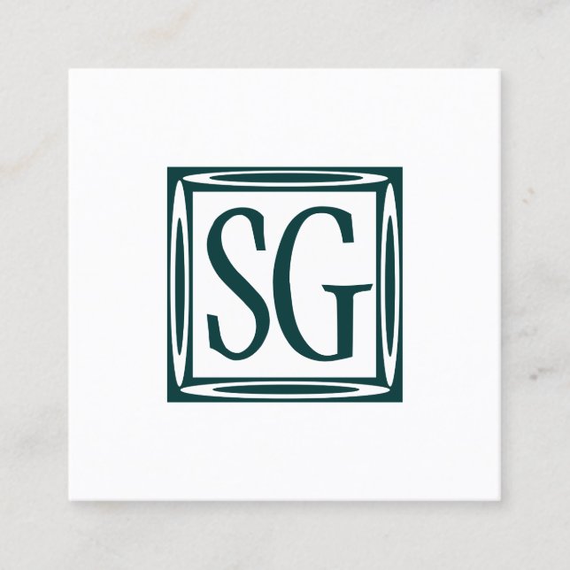 Decorative Box - Initials - Dark Green Square Business Card (Front)