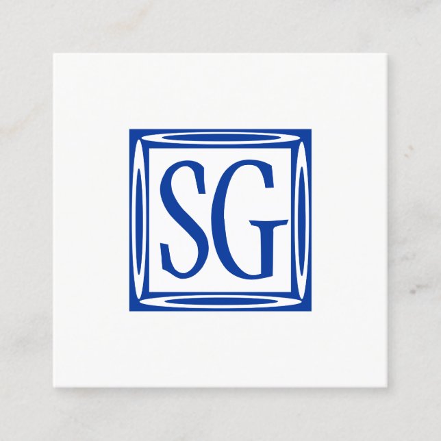 Decorative Box - Initials - Nave Blue Square Business Card (Front)