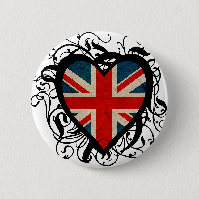 Decorative British Heart 2 Inch Round Button (Front)