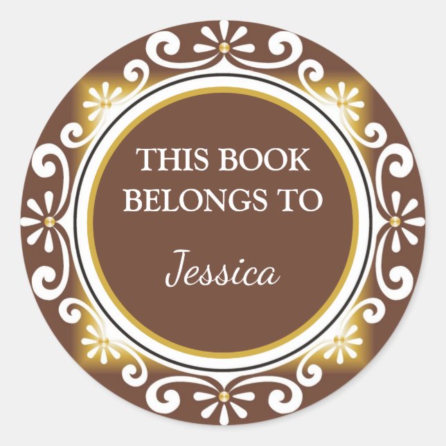 Decorative Brown From The Library Of Bookplates Classic Round Sticker (Front)