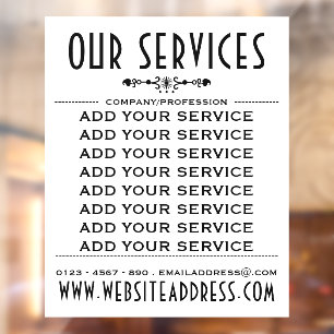 Decorative Business Services and Information Window Cling