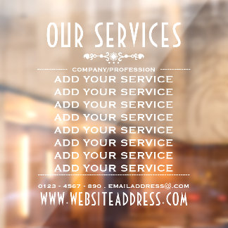 Decorative Business Services and Information Window Cling