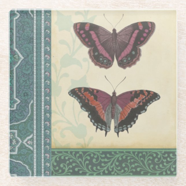 Decorative Butterfly Brocade by Vision Studio Glass Coaster (Front)