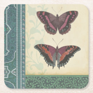 Decorative Butterfly Brocade by Vision Studio Square Paper Coaster