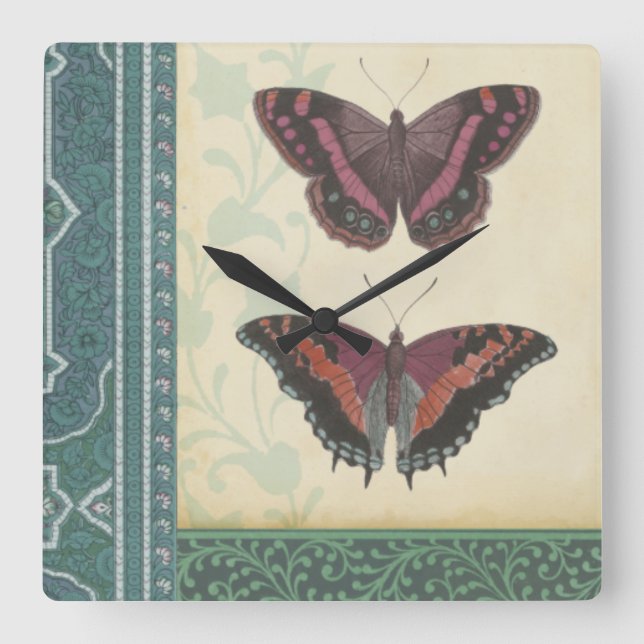 Decorative Butterfly Brocade by Vision Studio Square Wall Clock (Front)