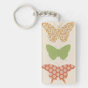 Decorative Butterfly Patterns on Cream Background Keychain