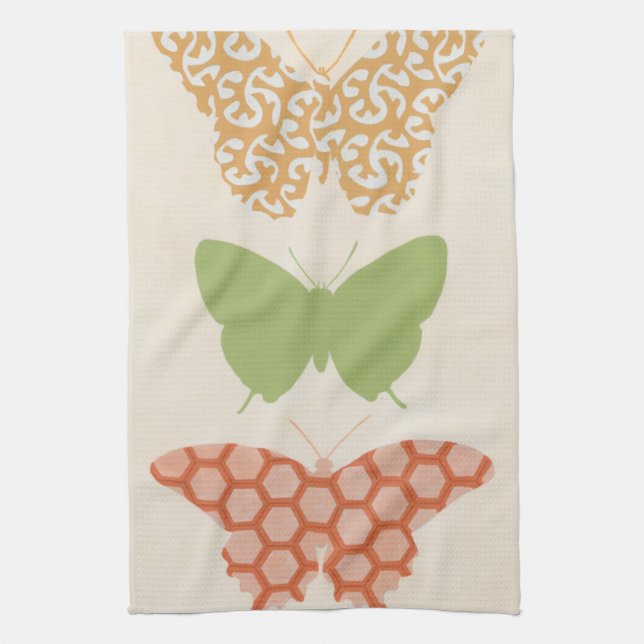 Decorative Butterfly Patterns on Cream Background Kitchen Towel (Vertical)