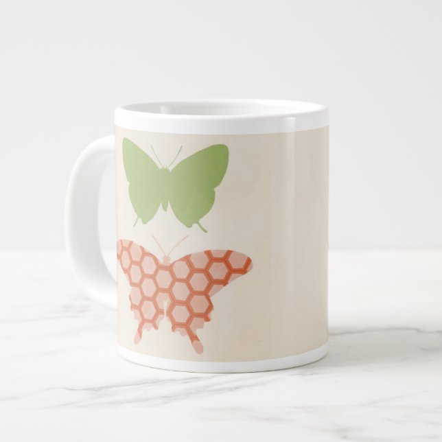 Decorative Butterfly Patterns on Cream Background Large Coffee Mug (Front Left)