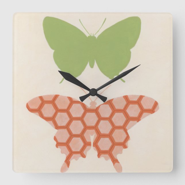 Decorative Butterfly Patterns on Cream Background Square Wall Clock (Front)