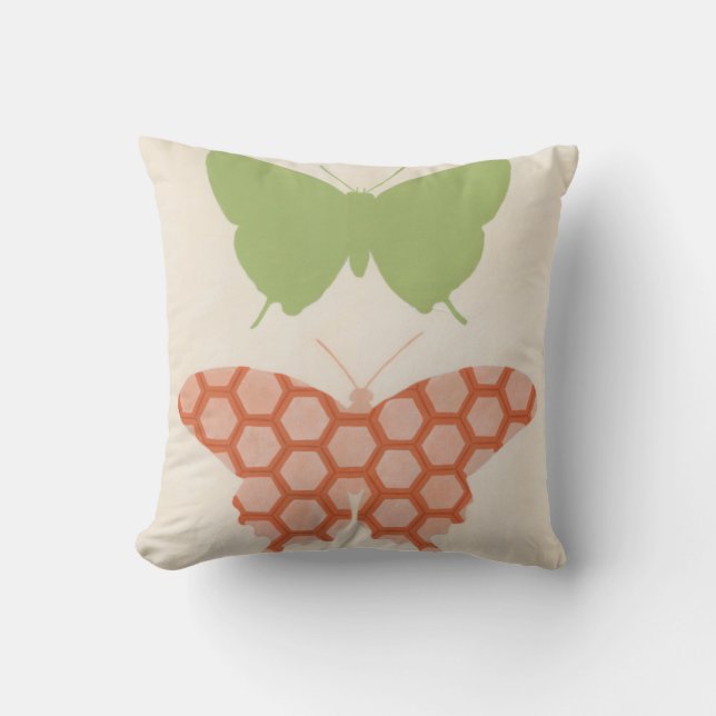 Decorative Butterfly Patterns on Cream Background Throw Pillow (Front)