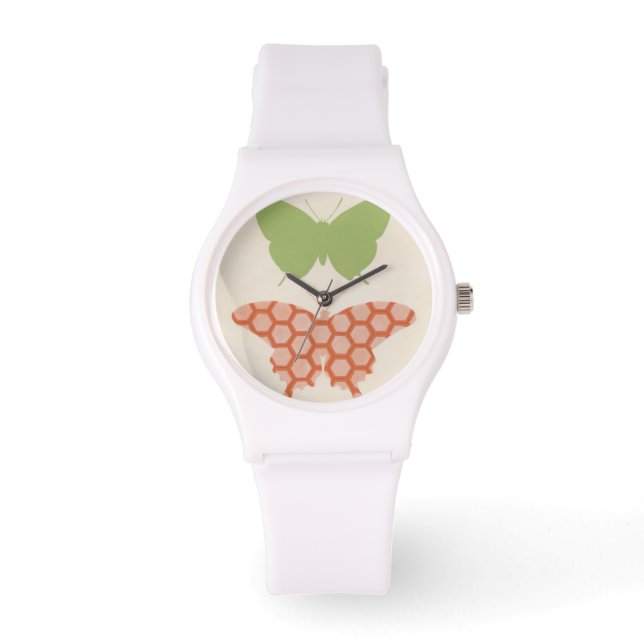 Decorative Butterfly Patterns on Cream Background Watch (Front)