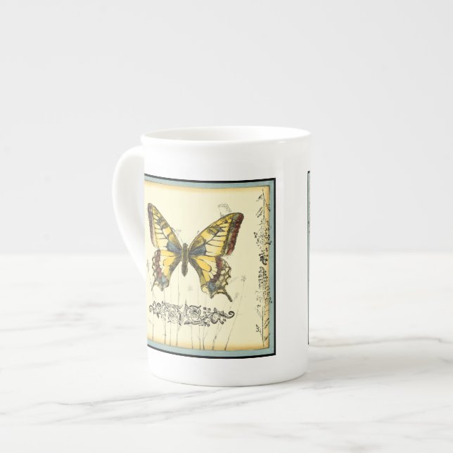 Decorative Butterfly with Wildflowers Bone China Mug (Front Left)