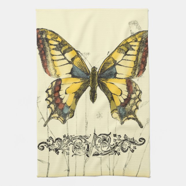 Decorative Butterfly with Wildflowers Kitchen Towel (Vertical)