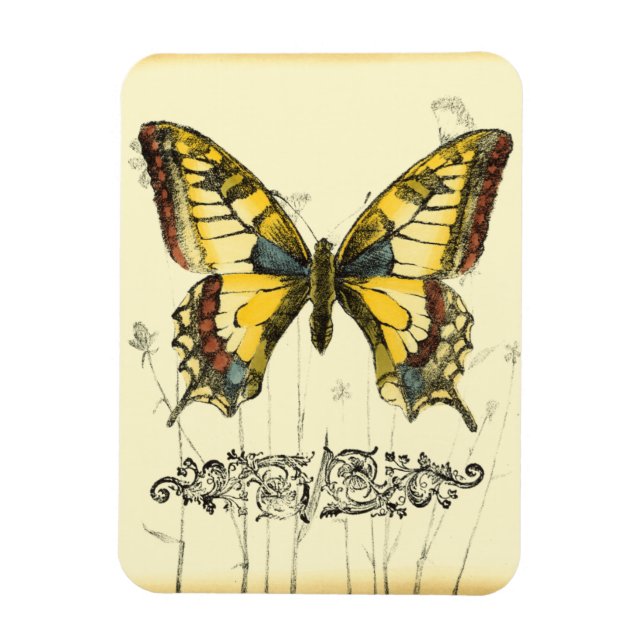 Decorative Butterfly with Wildflowers Magnet (Vertical)