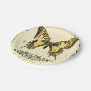 Decorative Butterfly with Wildflowers Paper Plate