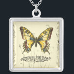 Decorative Butterfly with Wildflowers Silver Plated Necklace<br><div class="desc">A brightly coloured,  decorative butterfly is the subject of this piece by Jennifer Goldberger. Wildflowers are drawn on the sides and underneath the huge butterfly. A lovely pastel border completes the scene. Order your print today!</div>