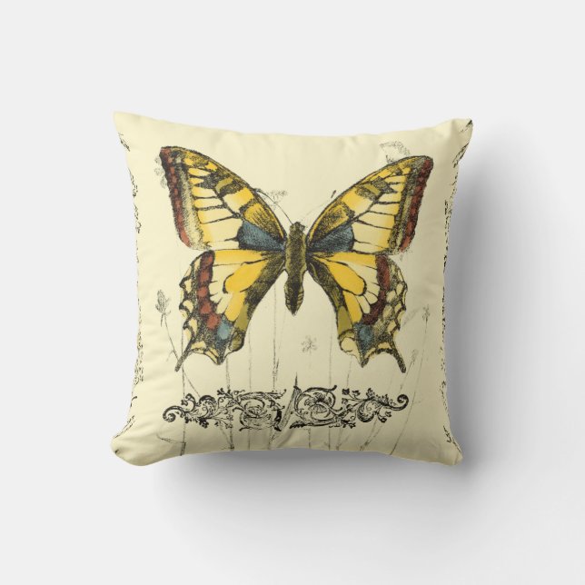 Decorative Butterfly with Wildflowers Throw Pillow (Front)