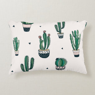 Decorative Cacti Succulents Seamless Pattern Accent Pillow