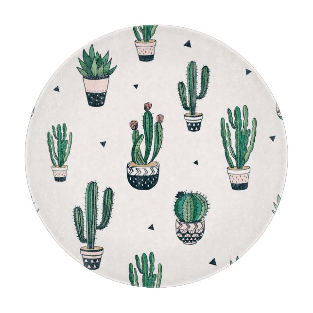 Decorative Cacti Succulents Seamless Pattern Cutting Board (Front)