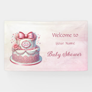 Decorative Cake Pink Bow Baby Shower Banner
