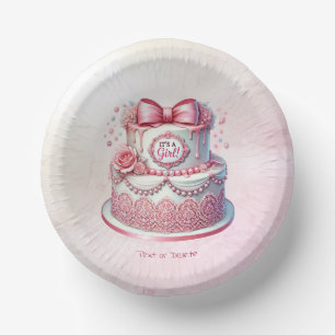 Decorative Cake Pink Bow Paper Bowl Paper Plate