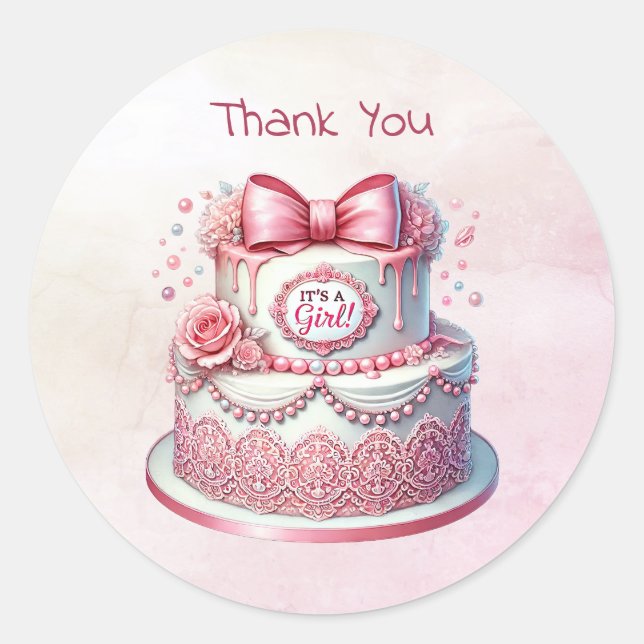 Decorative Cake Pink Bow Sticker (Front)