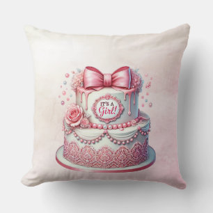 Decorative Cake Pink Bow Throw Pillow