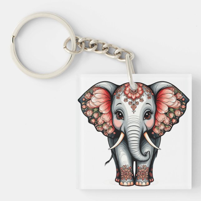 Decorative Cartoon Elephant Keychain (Front)
