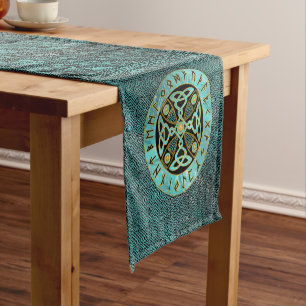 Decorative Celtic Cross  - and Runes alphabet Short Table Runner
