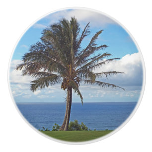 DECORATIVE CERAMIC KNOB /PALM TREE, OCEAN, CLOUD