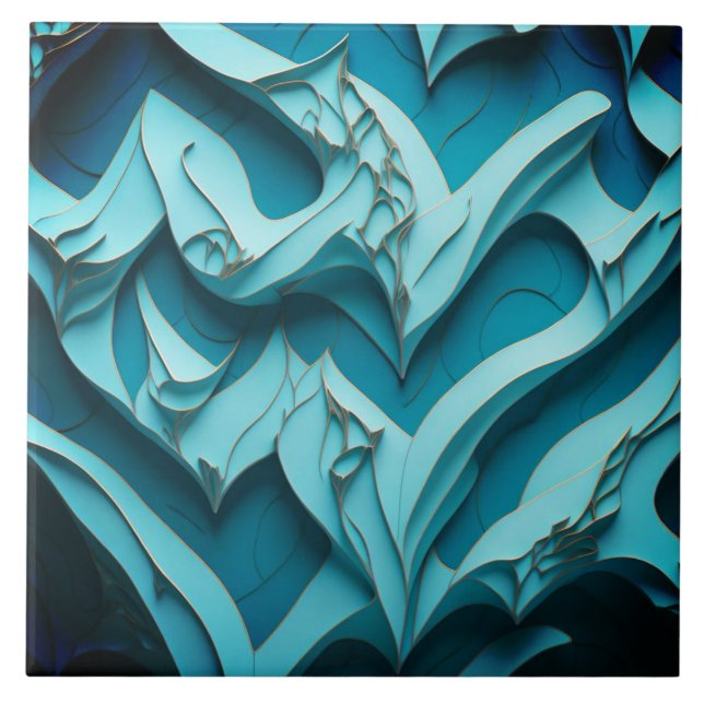 Decorative Ceramic Tile " Turquoise Waves IX"  (Front)