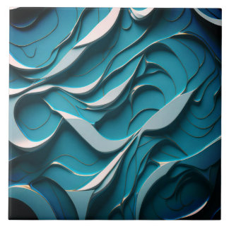 Decorative Ceramic Tile " Turquoise Waves VII"