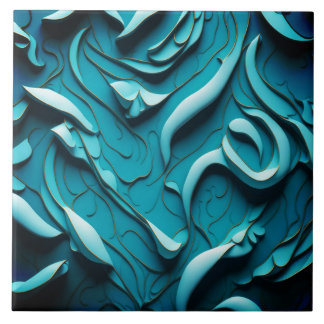 Decorative Ceramic Tile " Turquoise Waves XII"